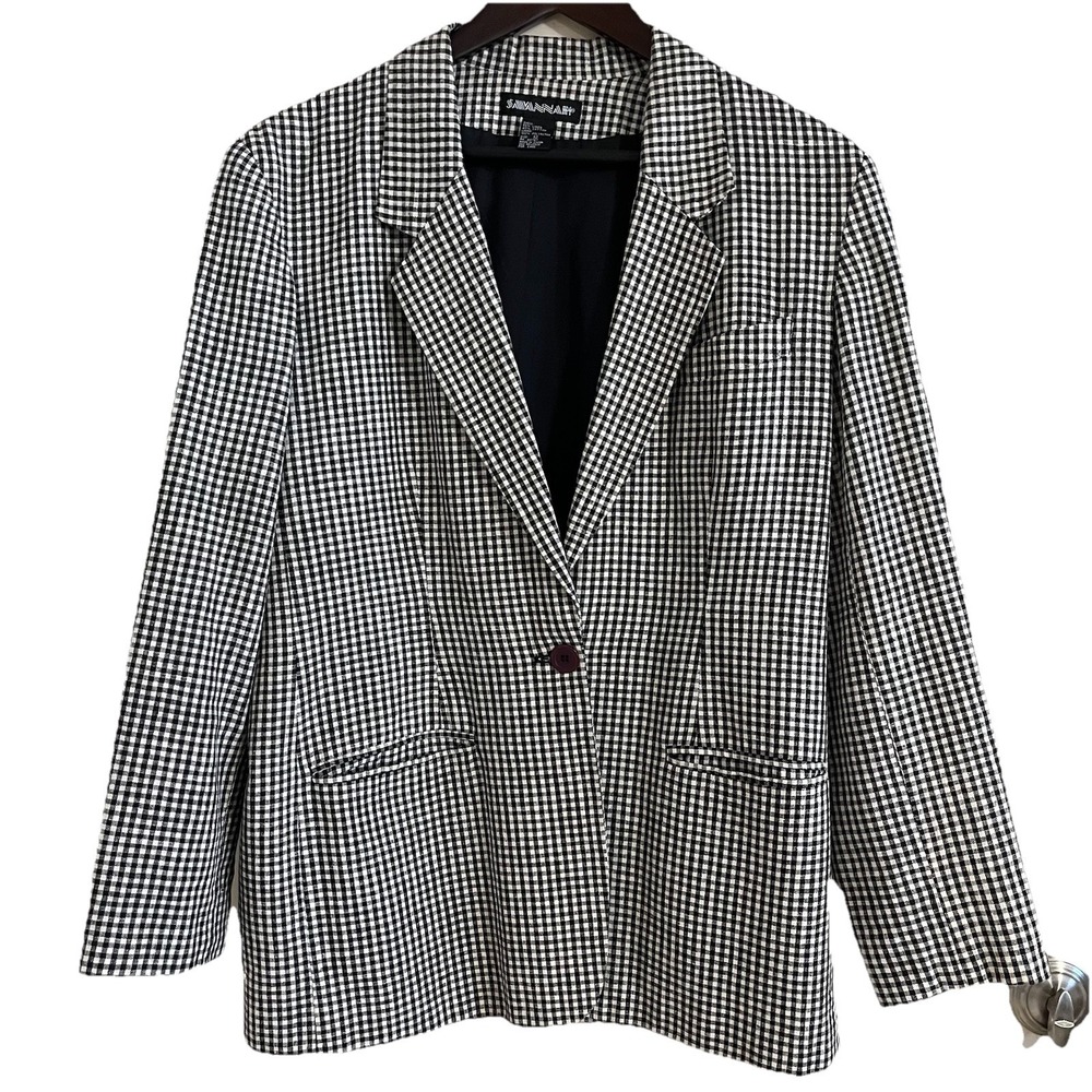 VTG Linen Blend Gingham Check Blazer Women's 12 Preppy Academia  Capsule Staple‎